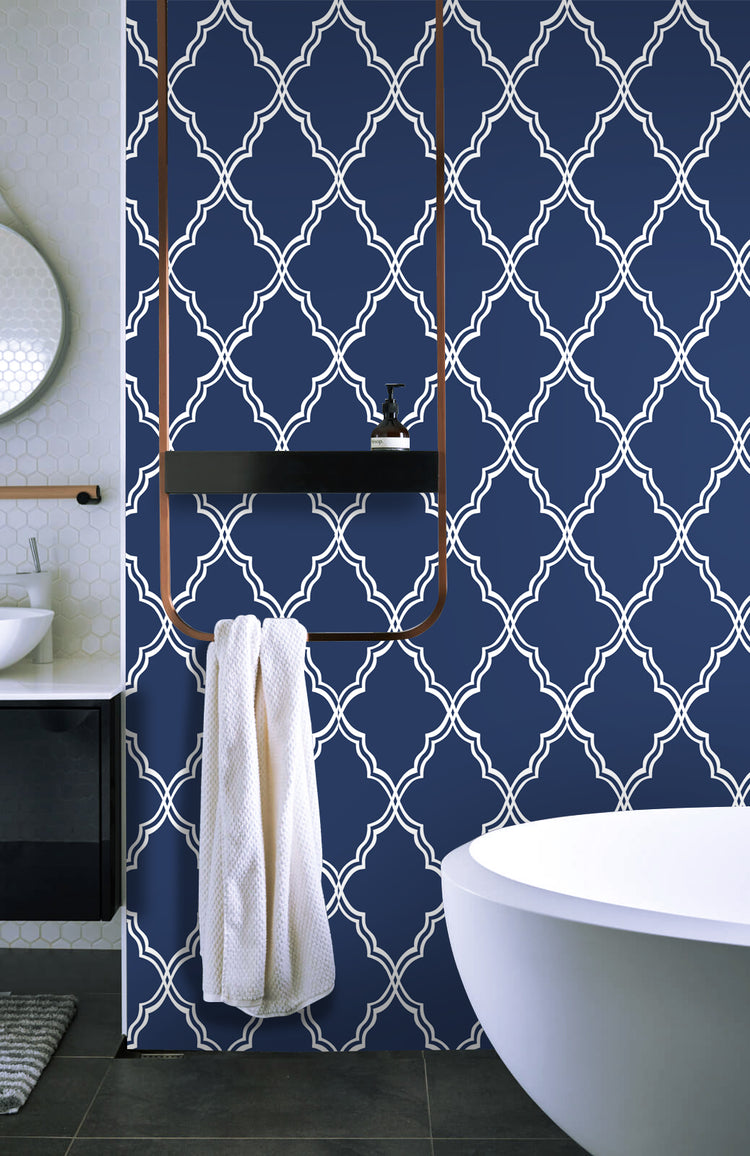 Navy Blue Geometric Peel and Stick Wallpaper Removable Tiles Mural Contact Paper