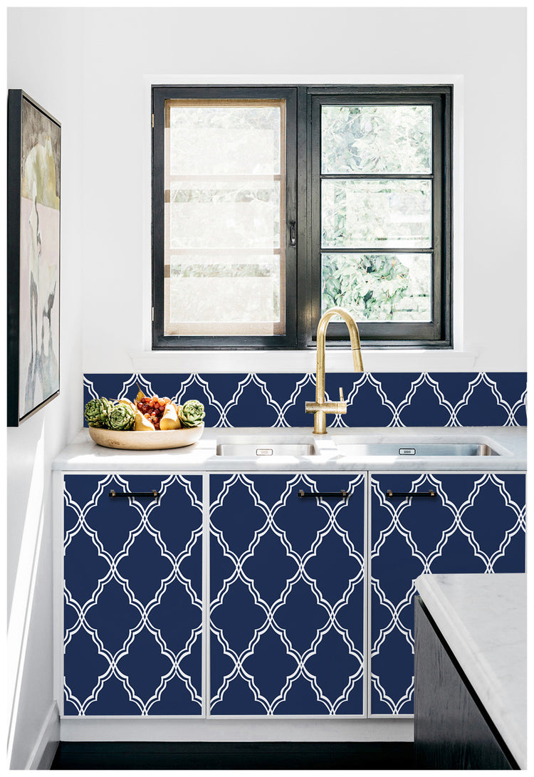 Navy Blue Geometric Peel and Stick Wallpaper Removable Tiles Mural Contact Paper