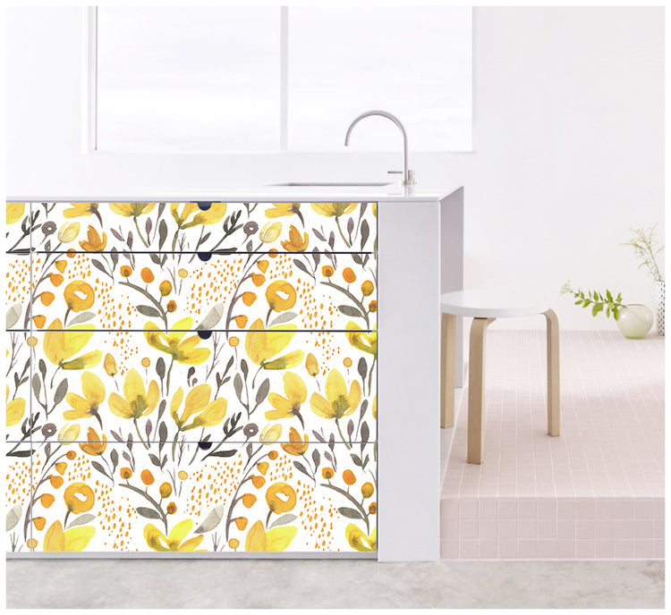 Watercolor Floral Peel and Stick Wallpaper  Yellow