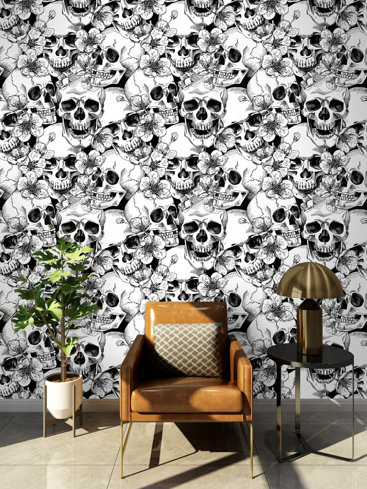 Sugar Skull Floral Peel and Stick Wallpaper