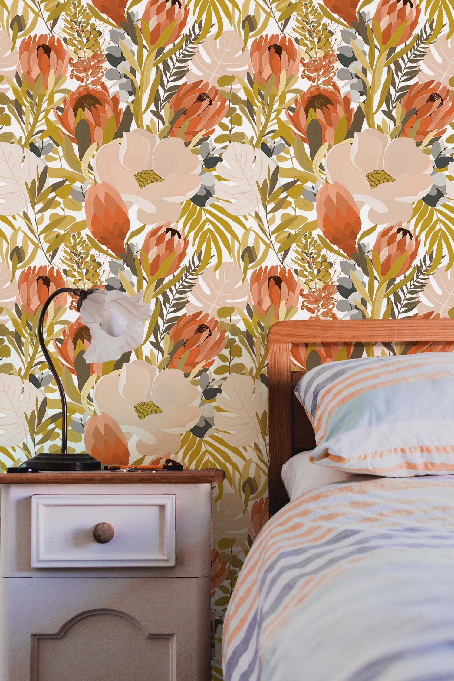 Floral Peel and Stick Wallpaper Orange Vintage Adhesive Contact Paper –  HaokHome