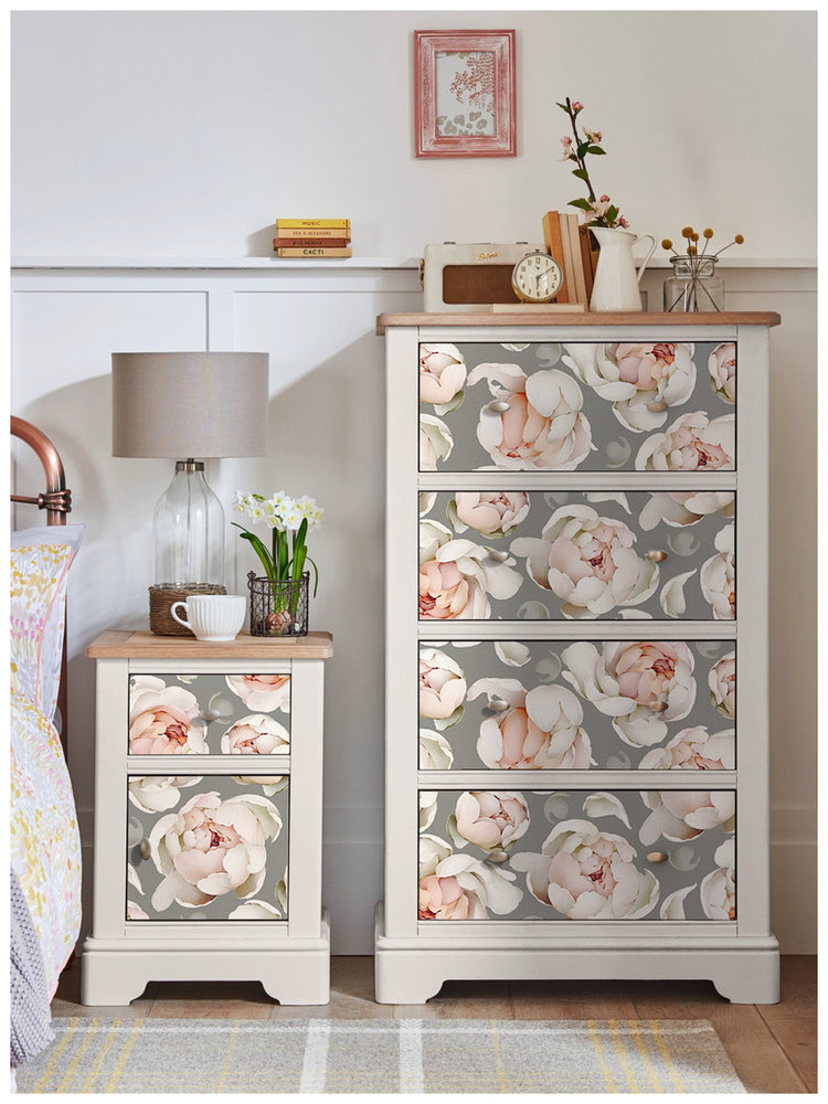 HaokHome 93254-3 Grey Floral Wallpaper Sticker Pull and Stick Peonies Design Removable Peel and Stick Wall Paper