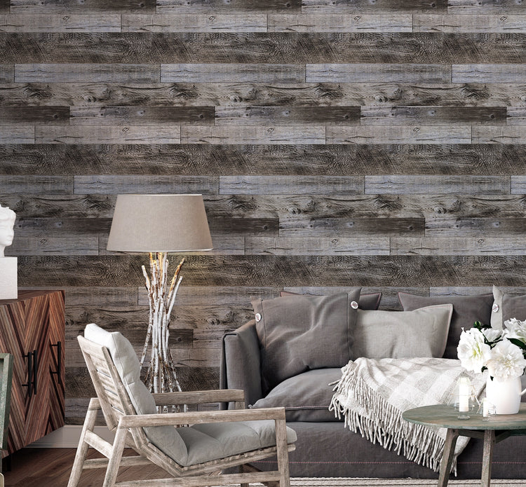 Distressed Wood Plank Shiplap Wallpaper Grey