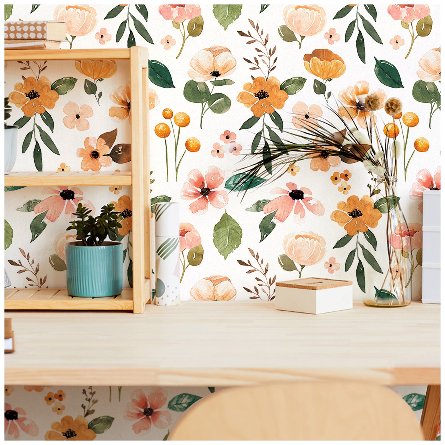 Floral Peel and Stick Wallpaper Orange Vintage Adhesive Contact Paper –  HaokHome