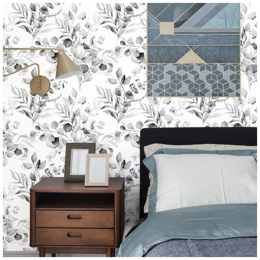 HaokHome 93042-2 Eucalyptus Leaf Floral Peel and Stick Wallpaper Removable Wallpaper