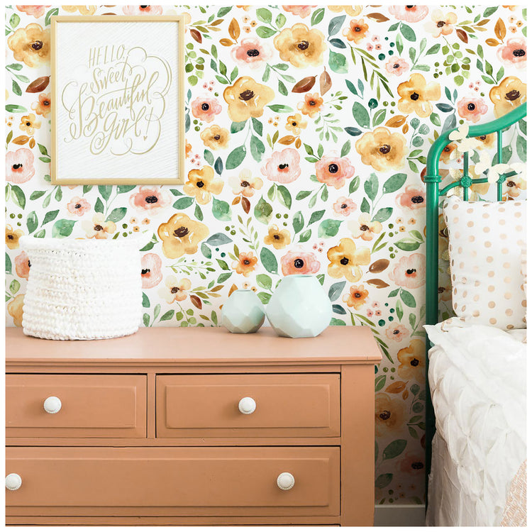 HaokHome 93216-2 Sunrise Floral Peel and Stick Wallpaper Removable Self Adhesive Decorative