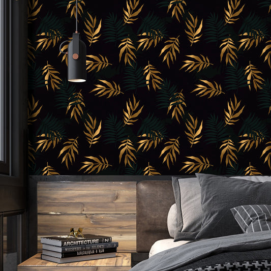 HaokHome 93089 Gold Leaves Peel and Stick Wallpaper Vinyl Self Adhesive Home Decor