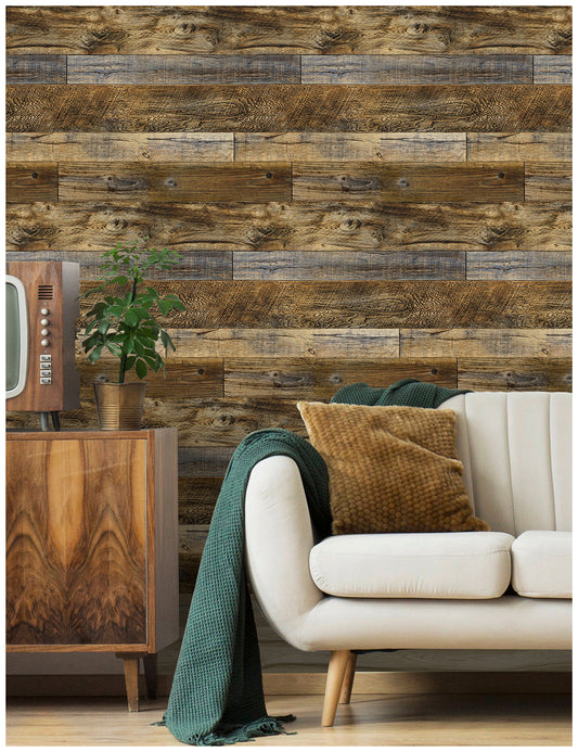 HaokHome 92048-2 Shiplap Wood Wallpaper Brown Distressed Plank Farmhouse Wallpaper