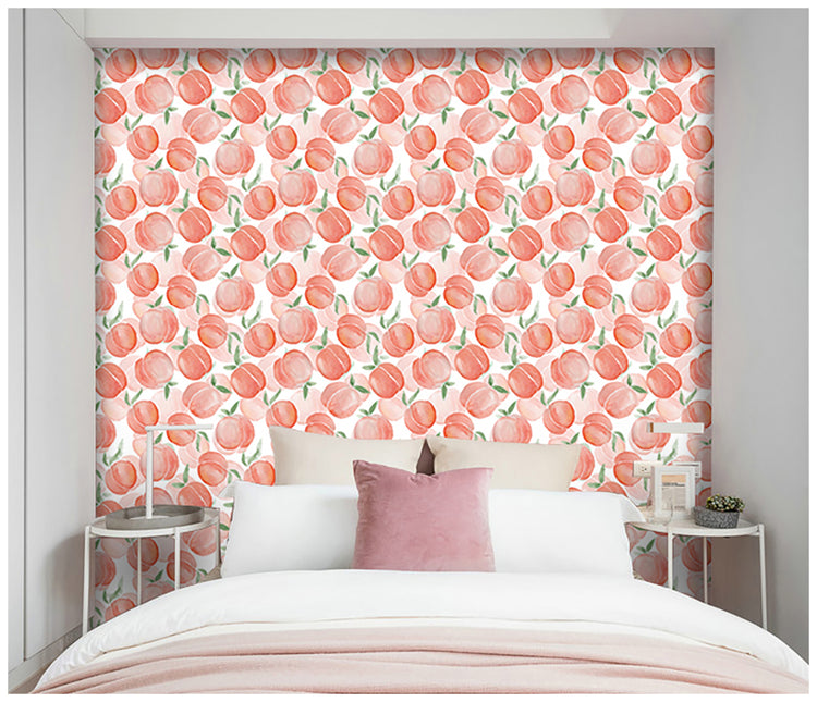 Watercolor Peaches Wallpaper Peel and Stick Pink Fruit Self Adhesive Contact Paper for Girls Room Wall Decor