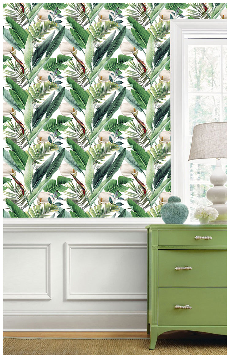 Tropical Wallpaper Peel and Stick Wallpaper Green Palm Leaves Wallpaper