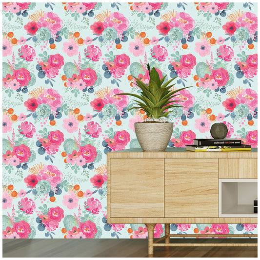HaokHome 93005-3 Green Peony Floral Peel and Stick Wallpaper Removable Vinyl Decor