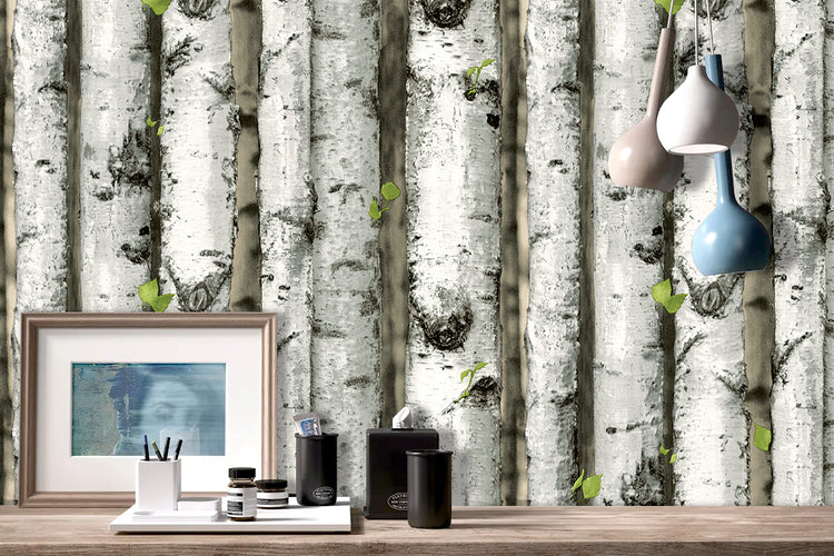 Realistic Forest Birch Tree Wood Wallpaper Peel and Stick Shiplap Self Adhesive Removable Contact Wall Paper