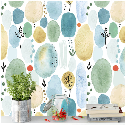 HaokHome 93043 Watercolor Forest Peel and Stick Wallpaper Removable Self Adhesive Home Decor