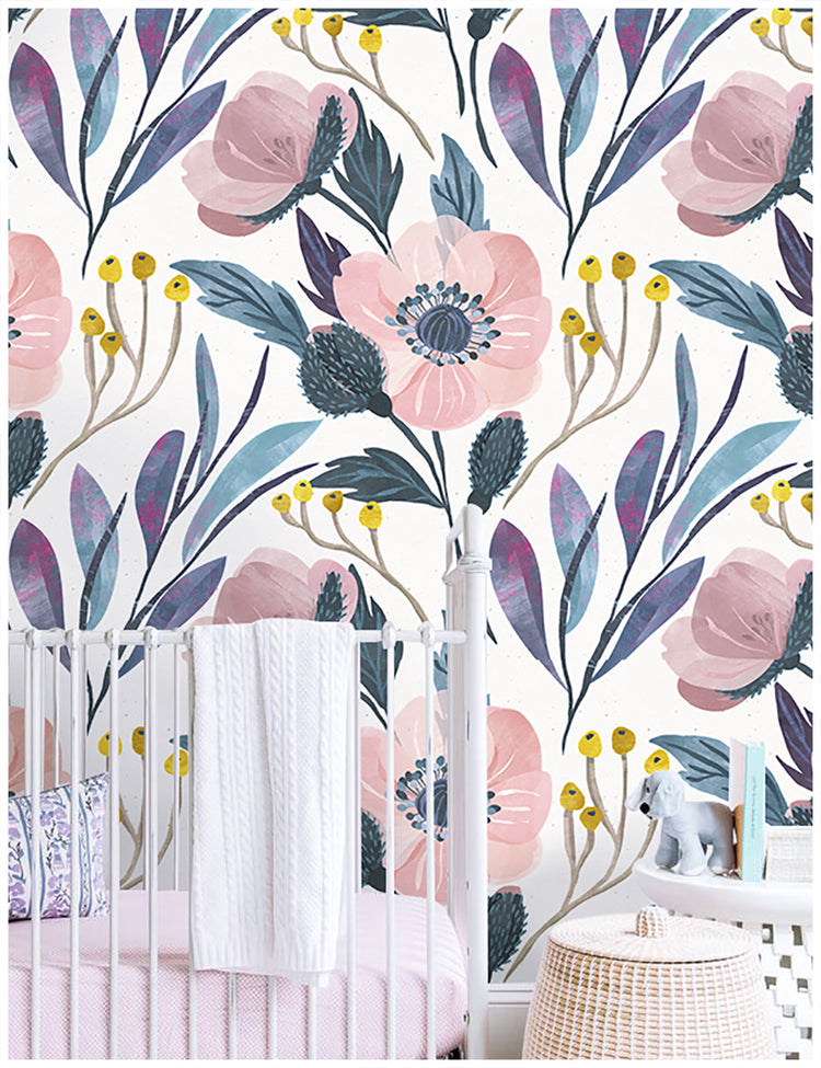 Watercolor Purple Floral Wallpaper Blooming Flower Contact Paper Self Adhesive Wallpaper