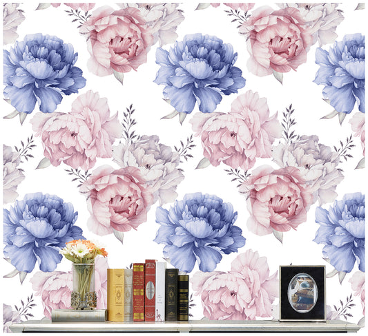 HaokHome 93127 Vintage Peel and Stick Peony Floral Wallpaper for Bedroom Pink/Purple/White