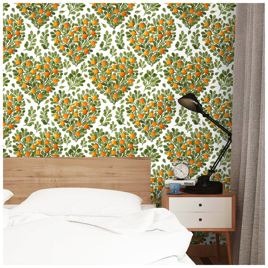 HaokHome 93162 Modern Leaves Heart Peel and Stick Wallpaper Removable Vinyl Orange Wall Decor