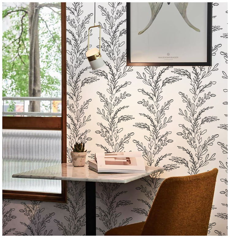 Modern Sketched Leaf Floral Peel and stick wallpaper