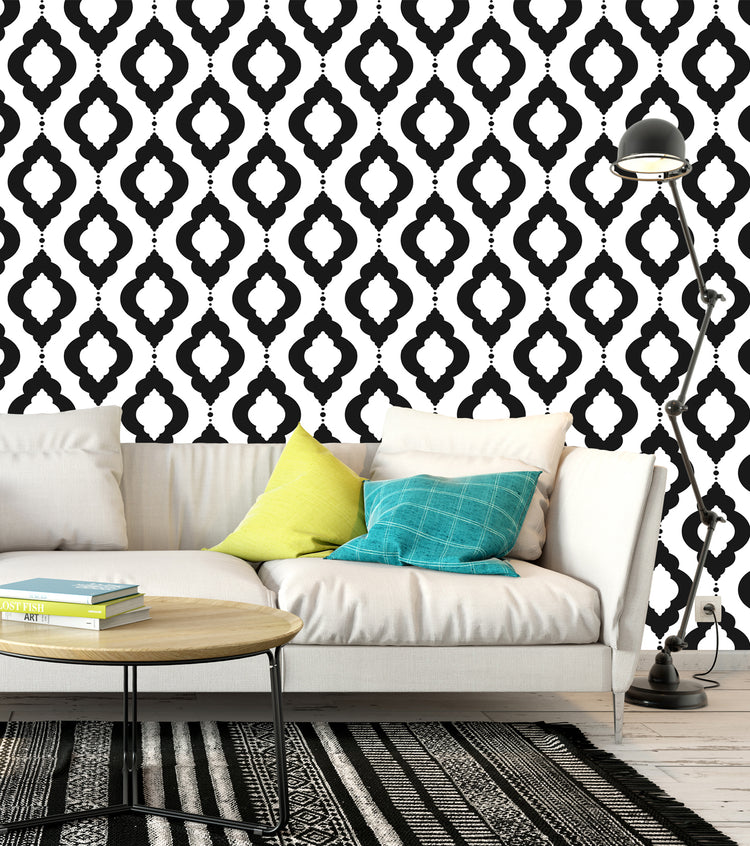 Black and White Wallpaper Geometric Tiles Peel and Stick Contact Wall Paper Modern Minimalist Style