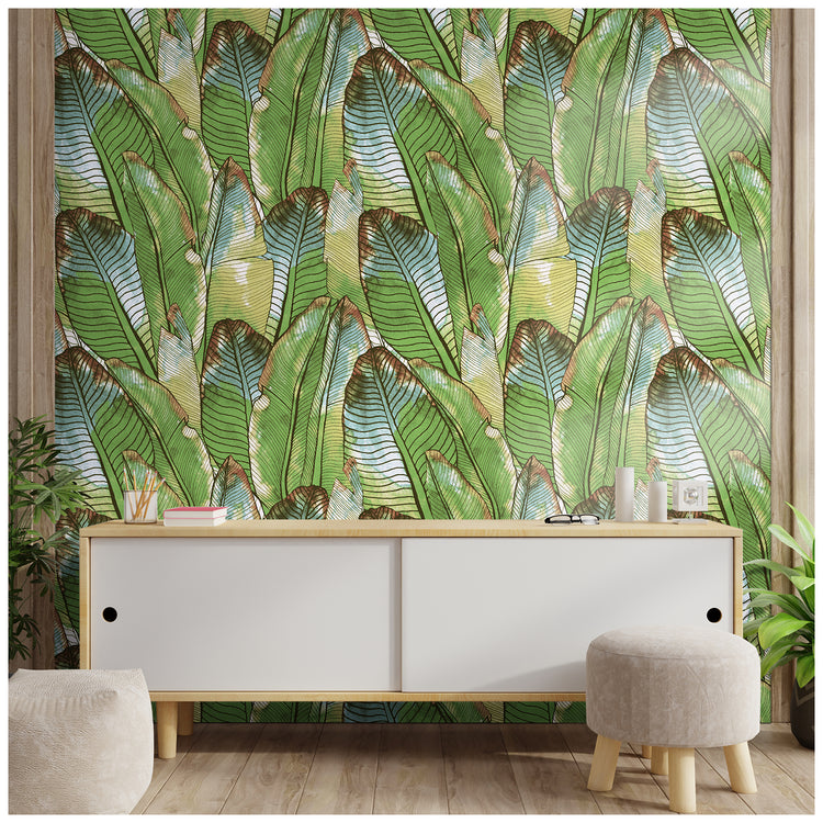 Green Removable Wallpaper Tropical Leaf Peel and Stick Contact Wall Paper