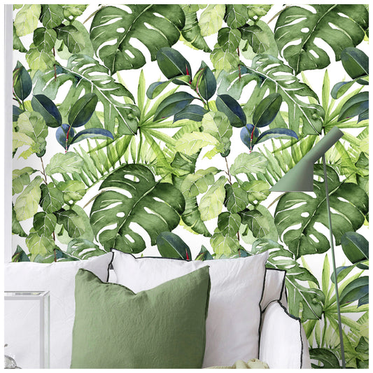 HaokHome 93143 Tropical Wallpaper Peel and Stick Palm Leaves Removable Self-Adhesive Wallpaper