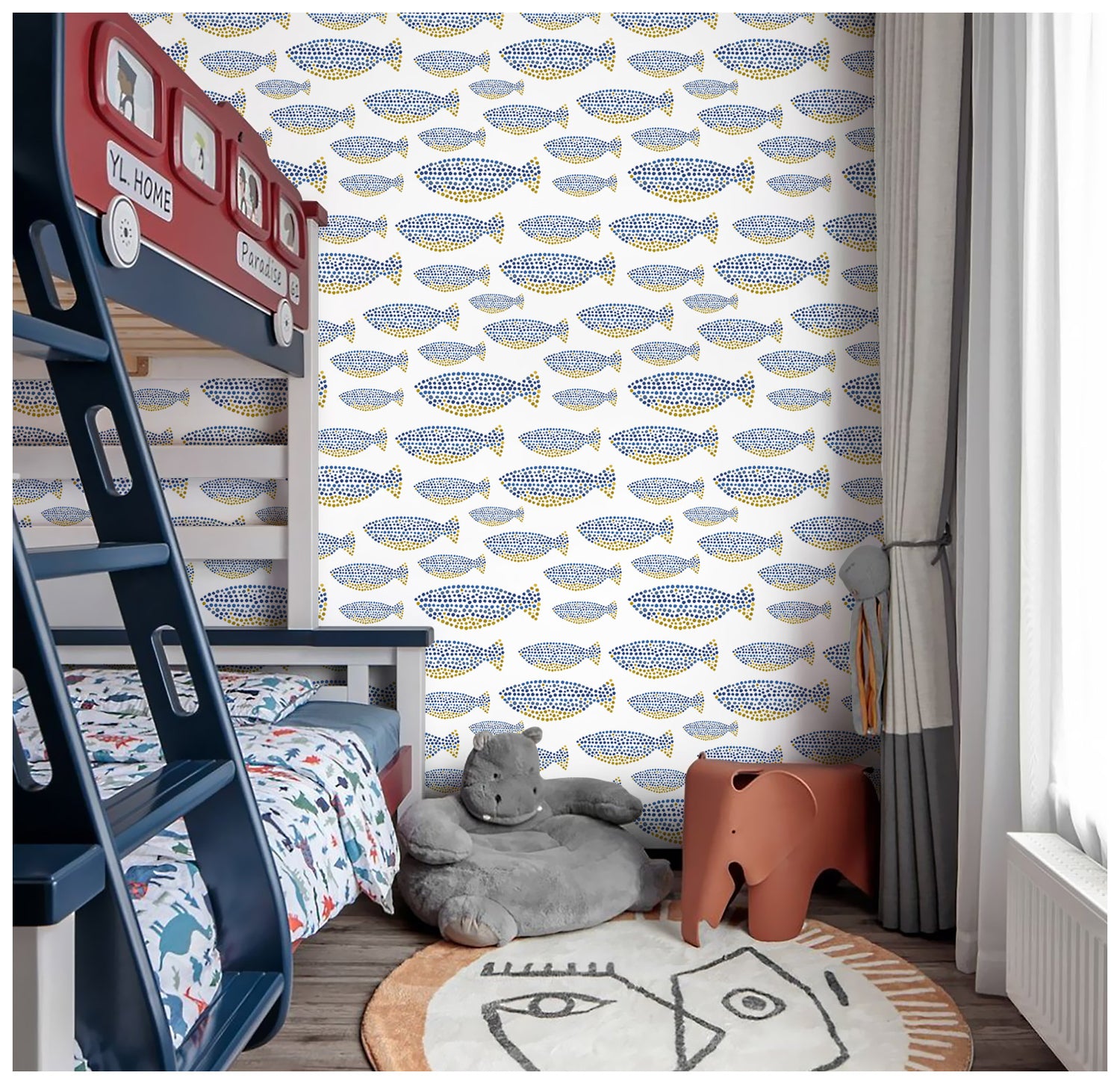 HaokHome 96057 Abstract Fish Wallpaper Peel and Stick Blue Removable C