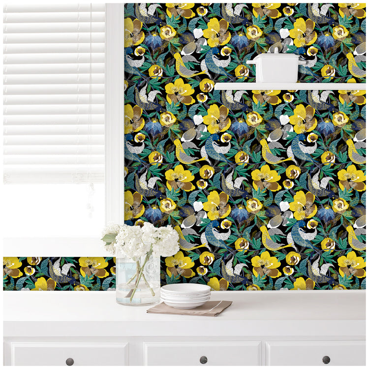 Birds Floral  Peel and Stick Wallpaper Removable Bedroom Wall Decorations