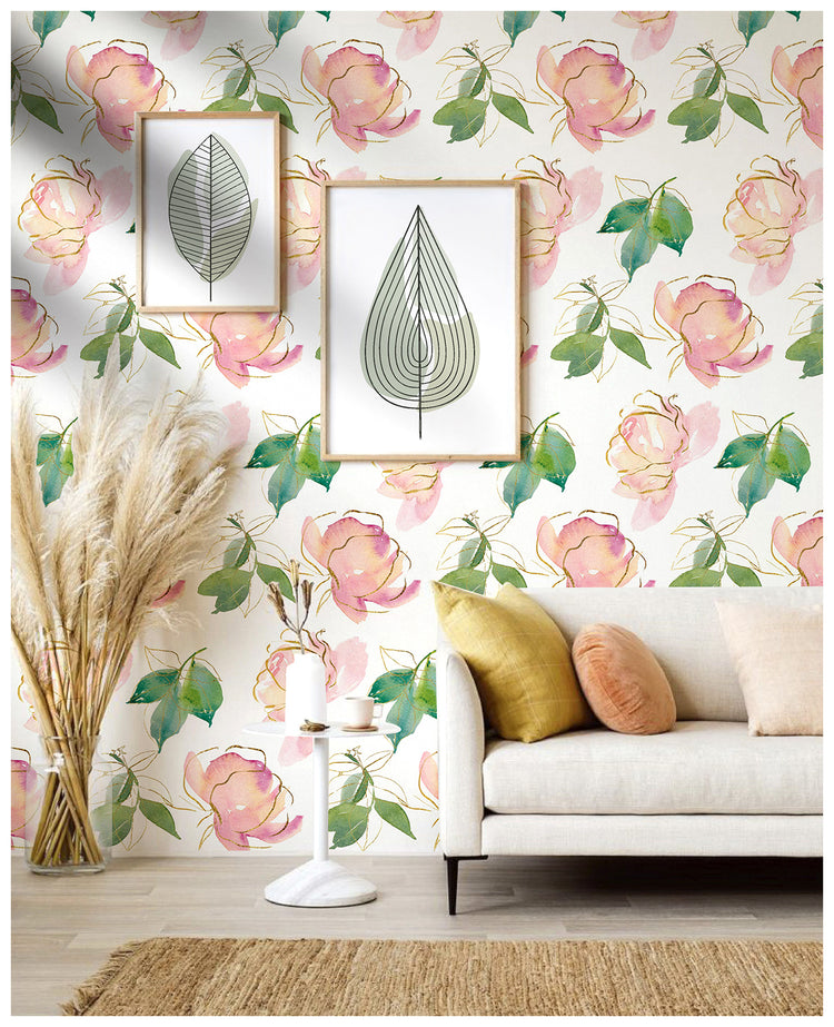 HaokHome 93249-1 Peel and Stick Wallpaper Floral Pink and Green for Teen Girls Bedroom, Living Room Wall Decor