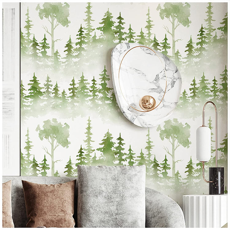 Green Forest Peel and Stick Wallpaper Boho Tree Removable Contact Wallpaper