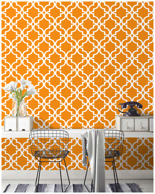 HaokHome 96027-2 Peel and Stick Wallpaper Orange Trellis Geometric Self Adhesive Removable Contact Paper Wall Mural