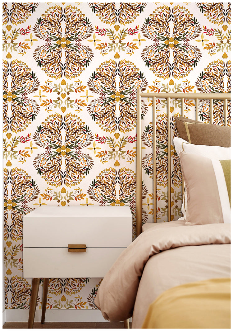 Damask Wallpaper Peel and Stick Wall Decor Contact Paper Leaf White/Brown