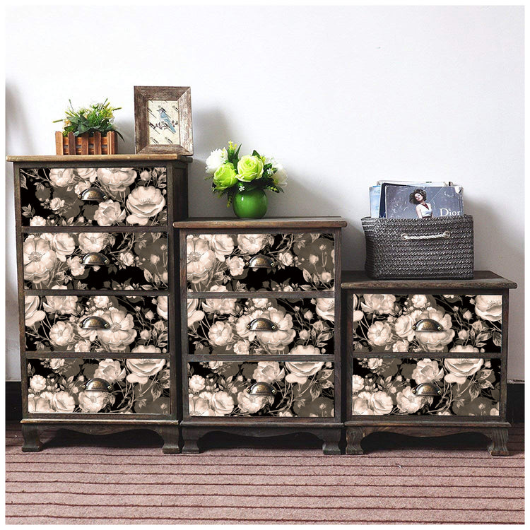 Black Floral Peel and Stick Wallpaper Removable Self Adhesive Decorative