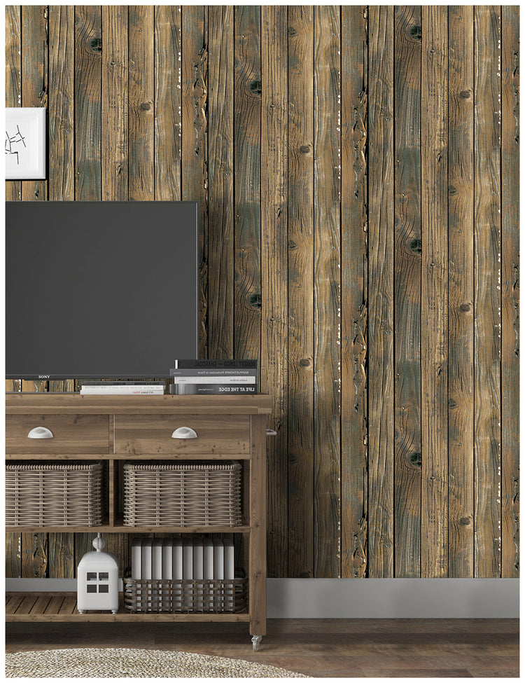 Wood Wallpaper Peel and Stick Brown Wood Plank Wall Paper Shiplap Contact Paper for Countertop Cabinet Shelf Drawer Wall Door