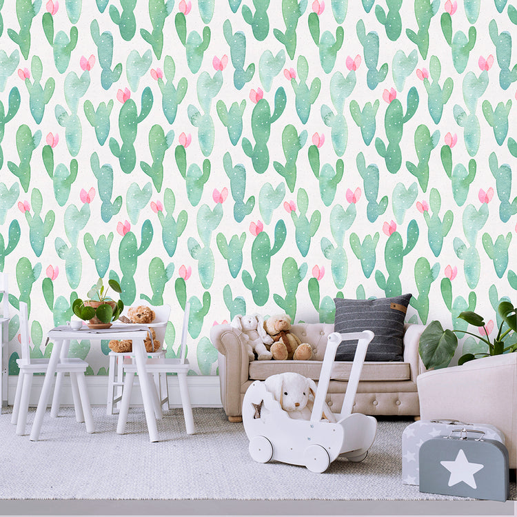 HaokHome 93014 Watercolor Cactus Peel and Stick Wallpaper Removable Contact Wall Paper Sticker Pull for Cabinets Lockers, Green and Pink