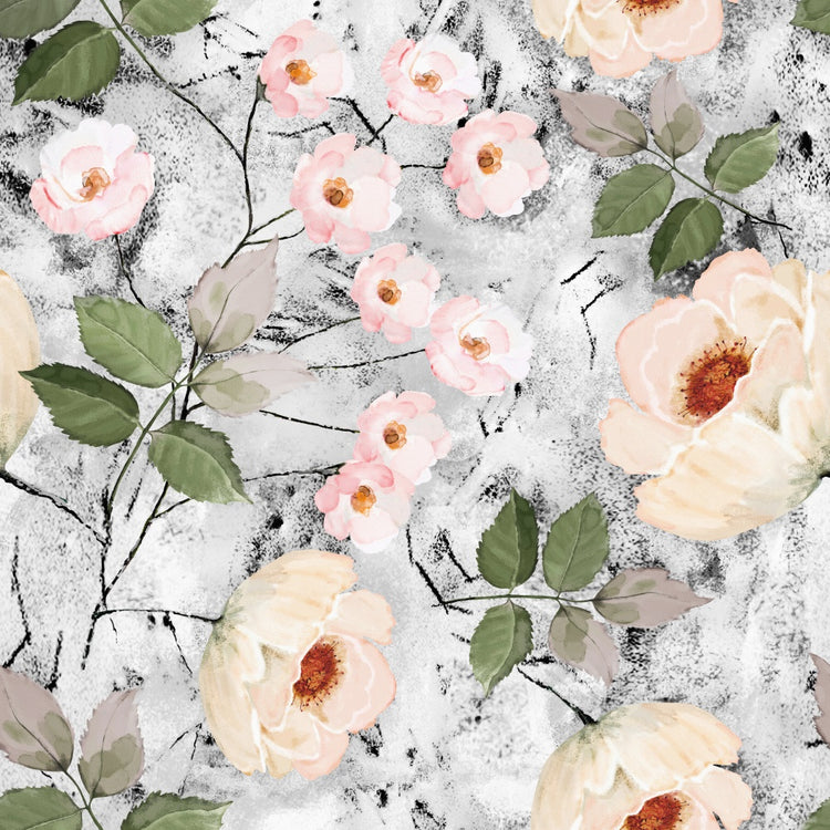 Grey Removable Wallpaper Peel and Stick Flowers Leaf Floral Wall Paper Sticker Pull and Stick