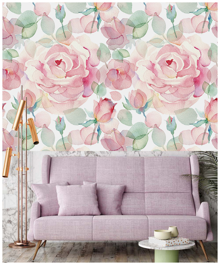 Pink Floral Peel and Stick Wallpaper Flower Leaf Wall Contact Paper for Bedroom Decor