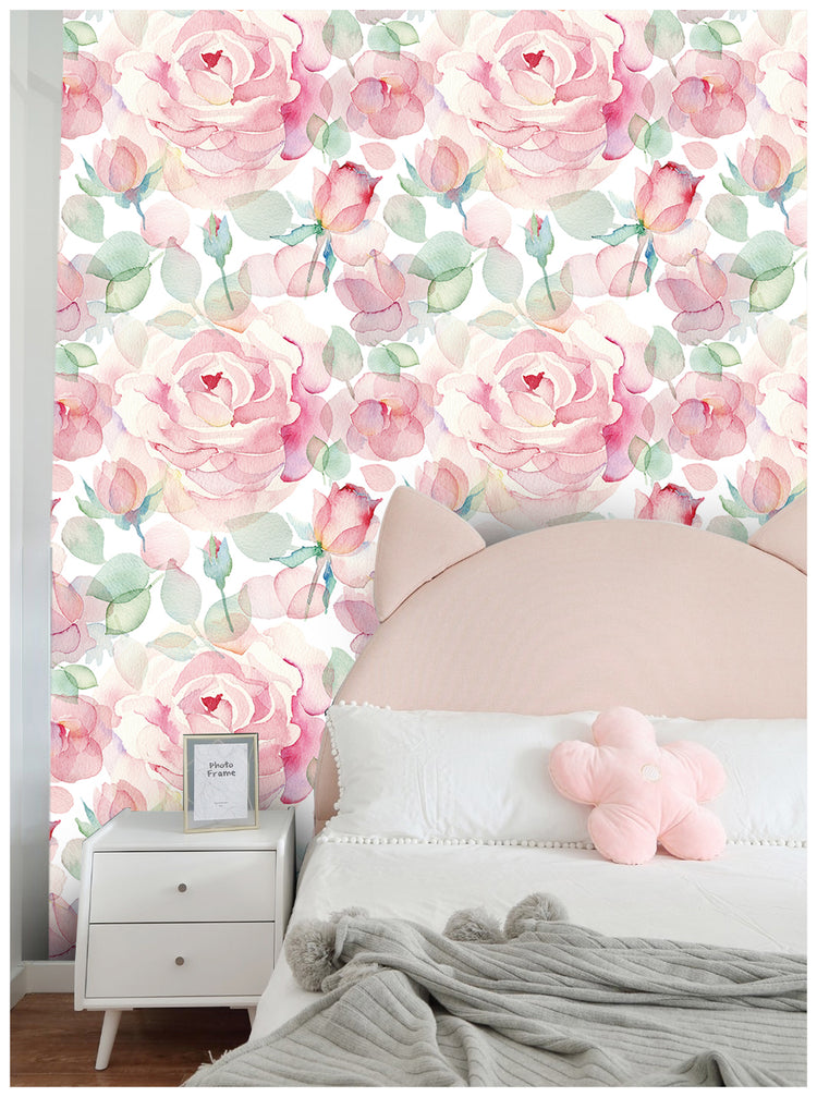 Pink Floral Peel and Stick Wallpaper Flower Leaf Wall Contact Paper for Bedroom Decor