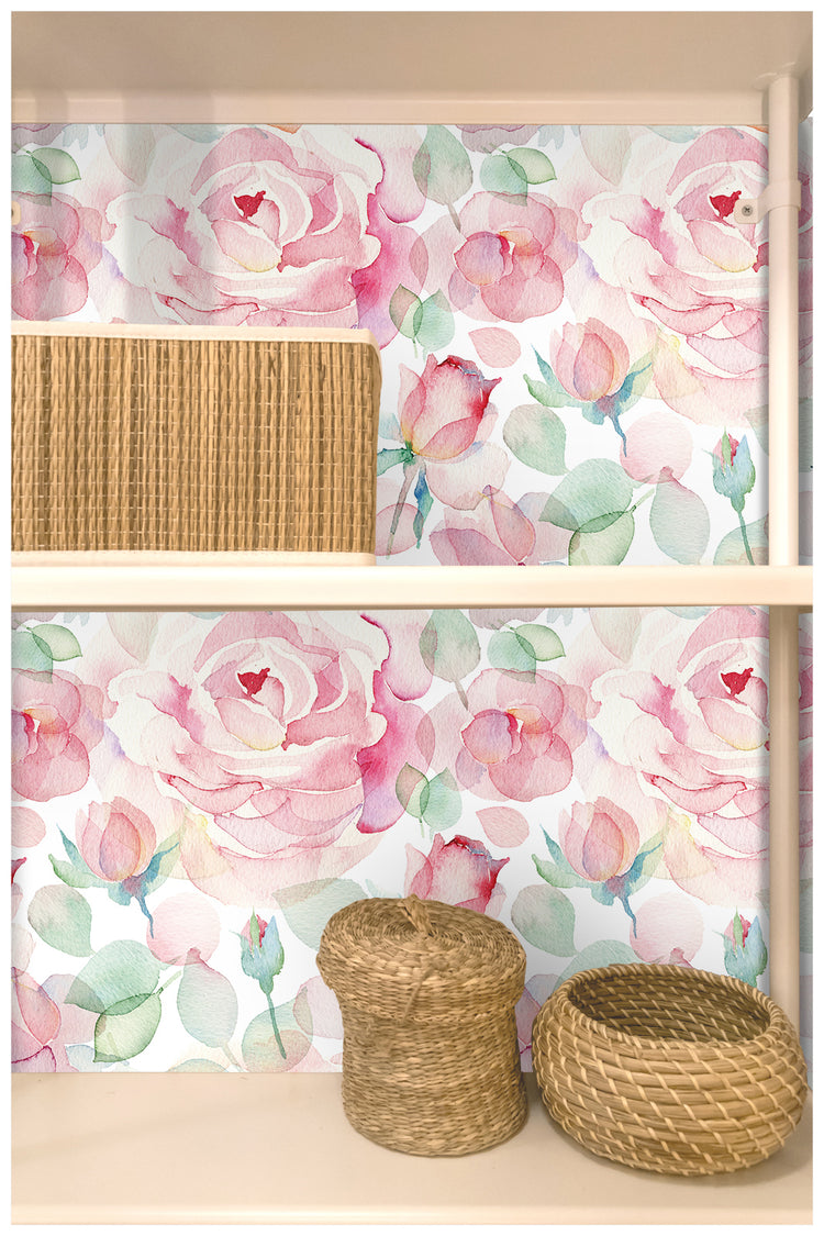 HaokHome 93035 Pink Floral Peel and Stick Wallpaper Flower Leaf Wall Contact Paper for Bedroom Decor