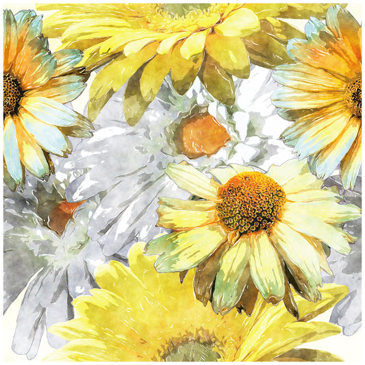 HaokHome 93039 Vintage Sunflower Peel and Stick Wallpaper Yellow Grey Flowers Floral Wall Murals