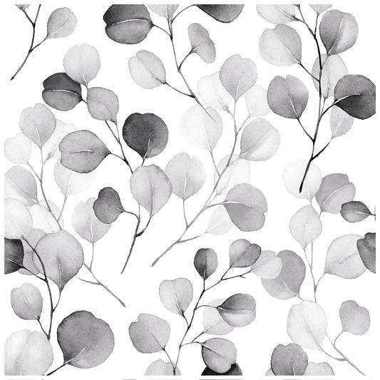 HaokHome 93044-2 Eucalyptus Leaf Peel and Stick Wallpaper Botantical Removable Decor Wall Mural, Black and White