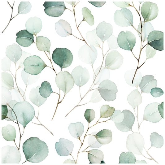 Watercolor Soft Green Eucalyptus Leaf Wallpaper Mural Boho Decor