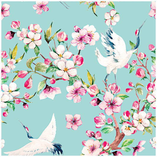 Peel and Stick Wallpaper Cherry Blossom Floral Wallpaper Crane Birds Temporary Wallpaper for Walls