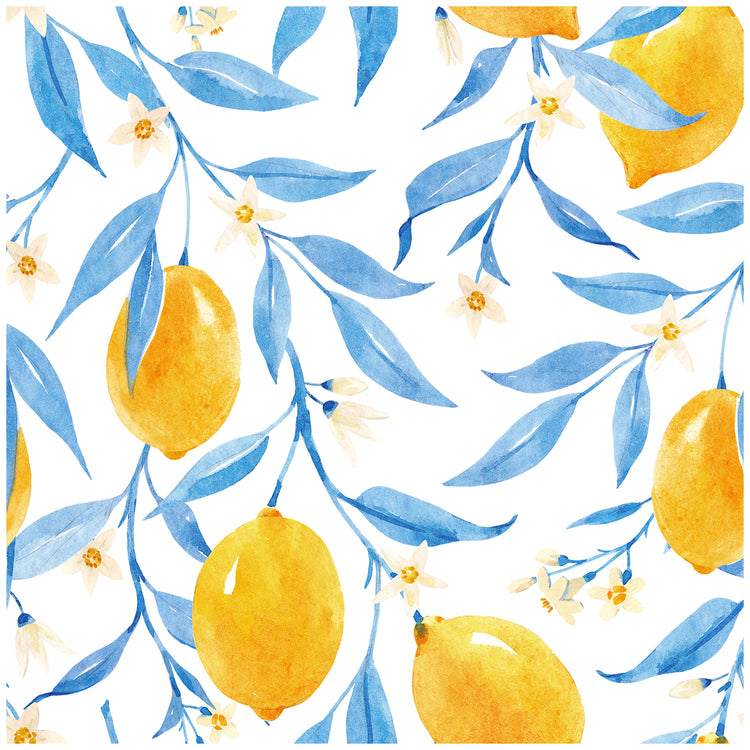 Removable Peel Stick Wallpaper Lemon Fruit Flower Yellow/Blue Stick On Contact Wall Paper for Home Decor