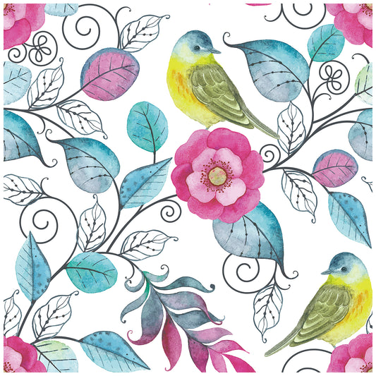 Birds Floral Peony Peel and Stick Wallpaper Vinyl Self Adhesive Prepasted Decorative