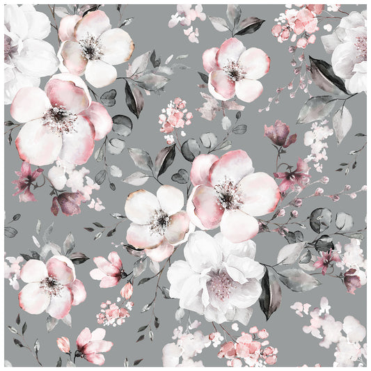 HaokHome 93170-2 Grey/Pink Floral Peel and Stick Wallpaper Self Adhesive Mural Decorations