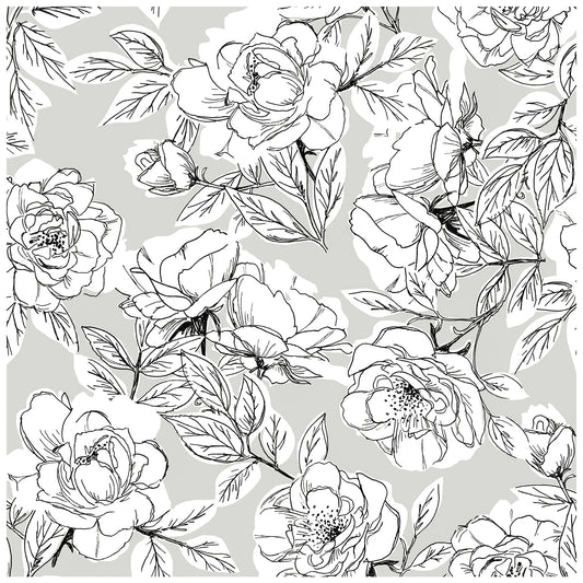 HaokHome 93171-1 Sketched Floral Wallpaper Peel and Stick Removable Lt. Grey White Vinyl Self Adhesive