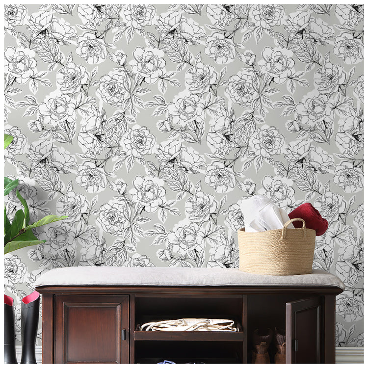 Sketched Floral Peel and Stick Wallpaper Self Adhesive Mural Decorations