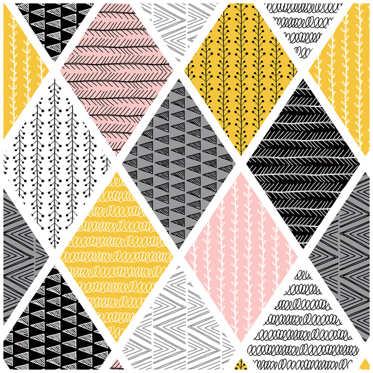 Modern Peel and Stick Tiles Rhombus Geometric Patterned Wallpaper Self Adhesive for Bedroom Pink/Yellow/Black/Grey/White