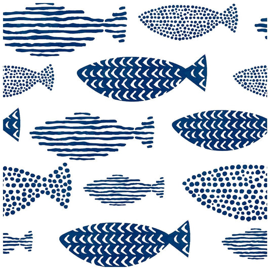 HaokHome 96040 Waterproof Wallpaper Peel and Stick Abstract Geometry Blue Fish Trellis Indigo Removable Contact Paper for Bathroom Kids Room Wall Decoration