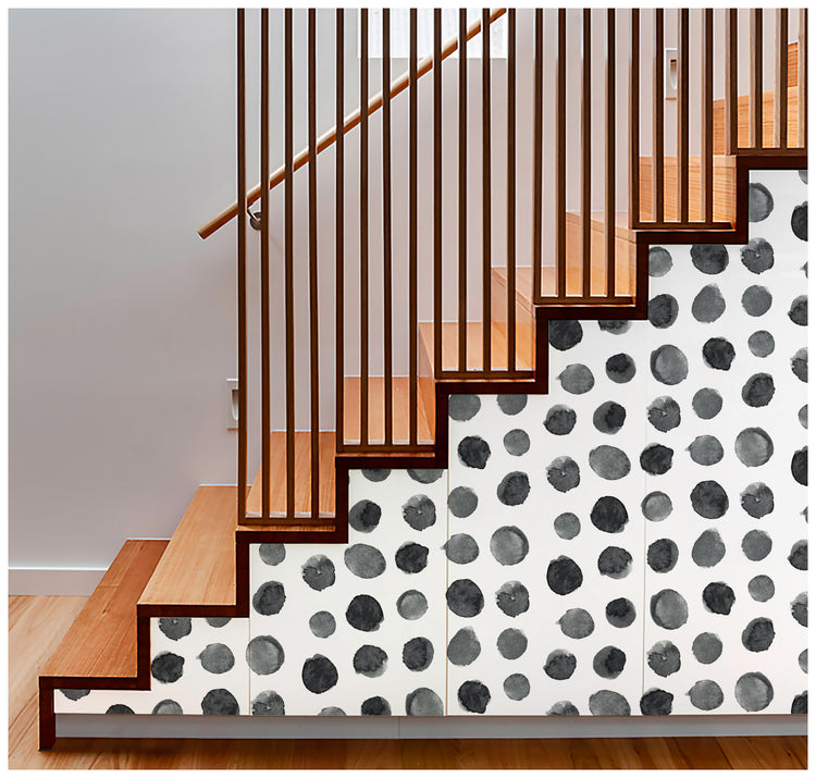 HaokHome 96099-2 Watercolor Black Dots Peel and Stick Wallpaper Polka Dots Brush Strokes Contact Wall Paper Rolls for Walls