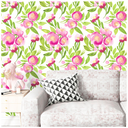 HaokHome 93124 Pink Floral Wallpaper Spring Flowers Self Adhesive Wallpaper Removable for Rooms Decor